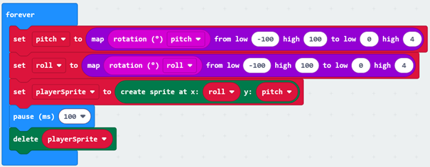 Micro:bit instructies om de sprite te draaien