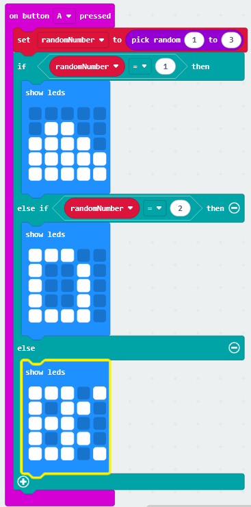 micro:bit code voor steen, papier, schaar spel